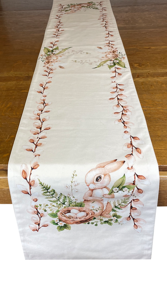Bunny with Eggs Cloth Table Runner  13" x 72"