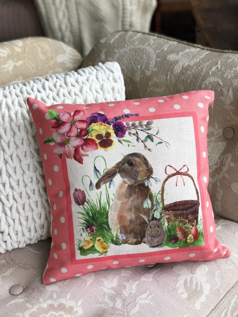 Easter Bunny Throw Pillow  18"x18" - Golden Hill Studio