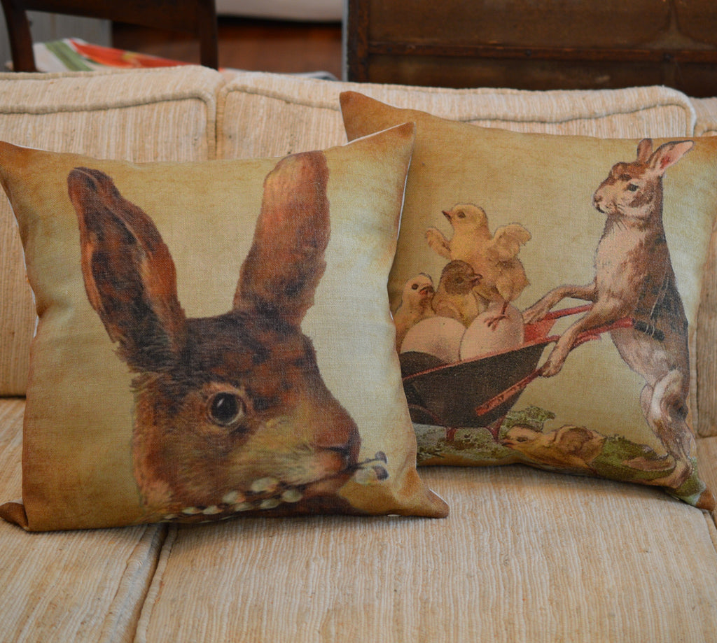 Bunny with Pussy Willow Throw Pillow  14" x 14" - Golden Hill Studio