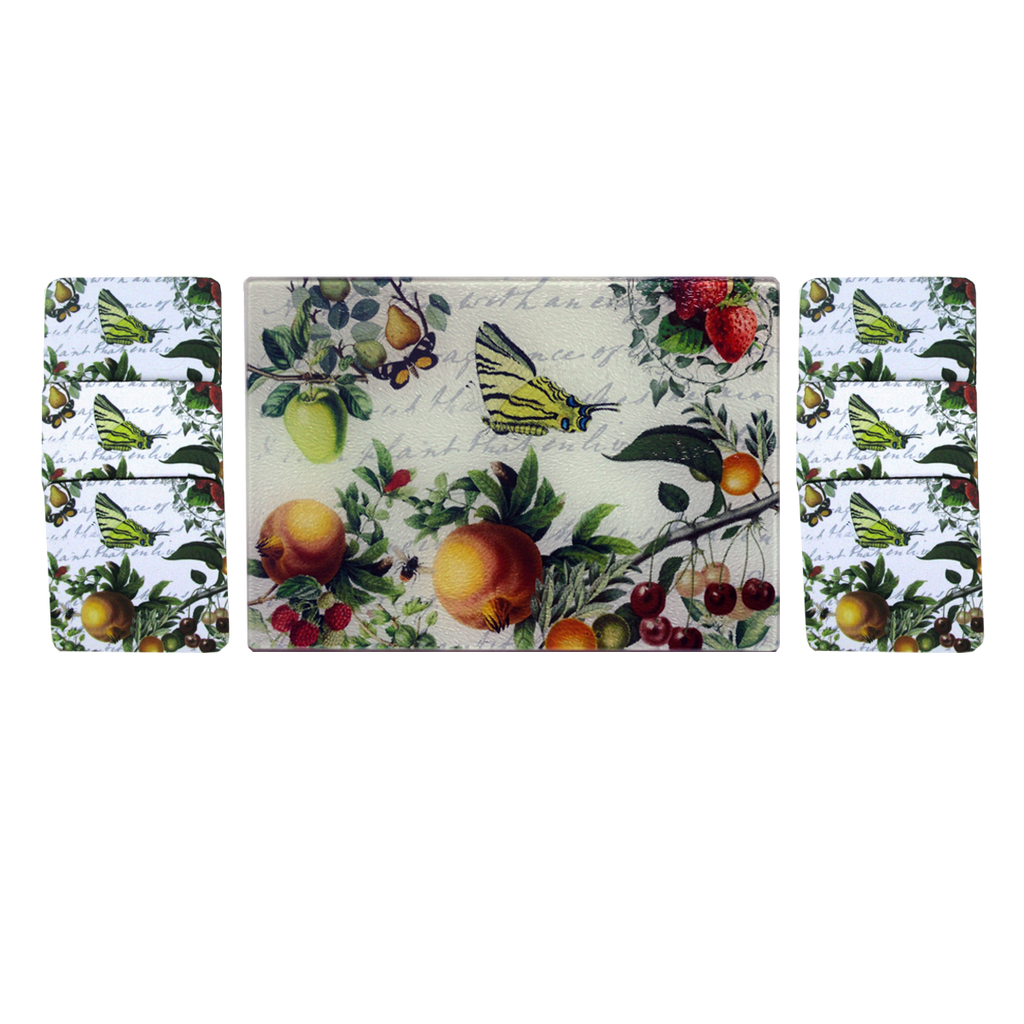Butterfly & Fruit Cheese Tray/Cutting Board & Coaster Set - Golden Hill Studio