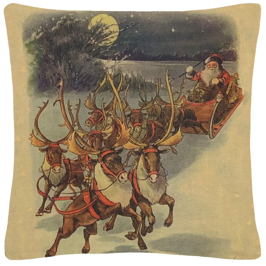 Santa with Reindeer Throw Pillow  18"x18" - Golden Hill Studio