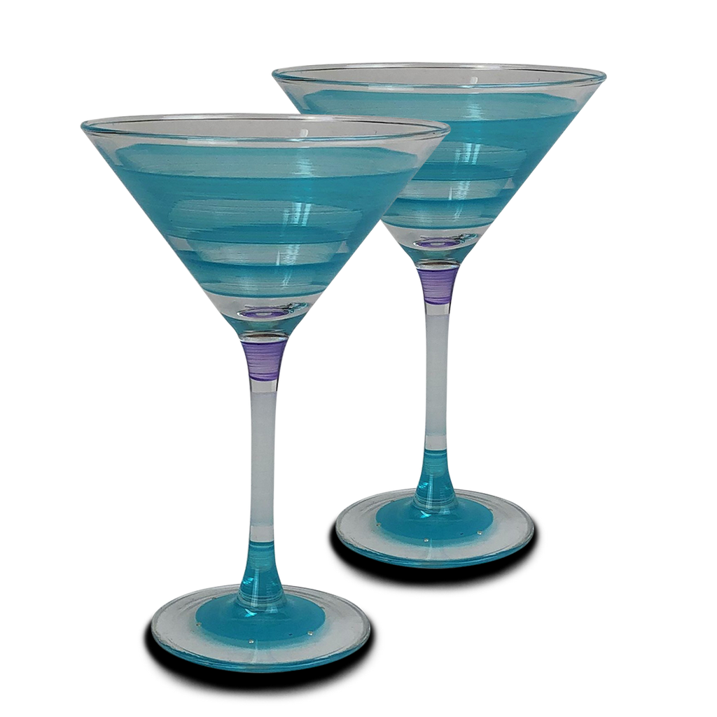 Cape Cod Cottage Stripe Turquoise Martini   Set of 2 - Golden Hill Studio