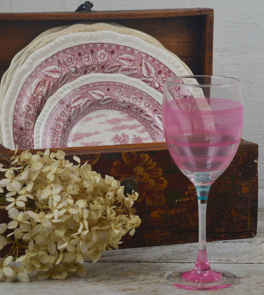Cape Cod Cottage Stripe Pink Wine   Set of 2 - Golden Hill Studio