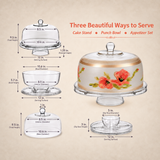 Oriental Poppy Floral Lg Cake Dome and Stand