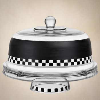 Black & White Cake Dome and Stand