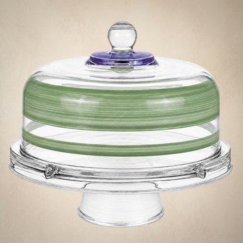 Cape Cod Cottage Stripe Green Cake Dome and Stand