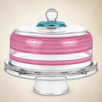 Cape Cod Cottage Stripe Pink Cake Dome and Stand