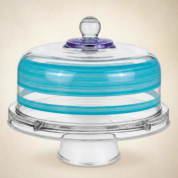 Cape Cod Cottage Stripe Turquoise Cake Dome and Stand