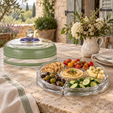 Cape Cod Cottage Stripe Green Cake Dome and Stand