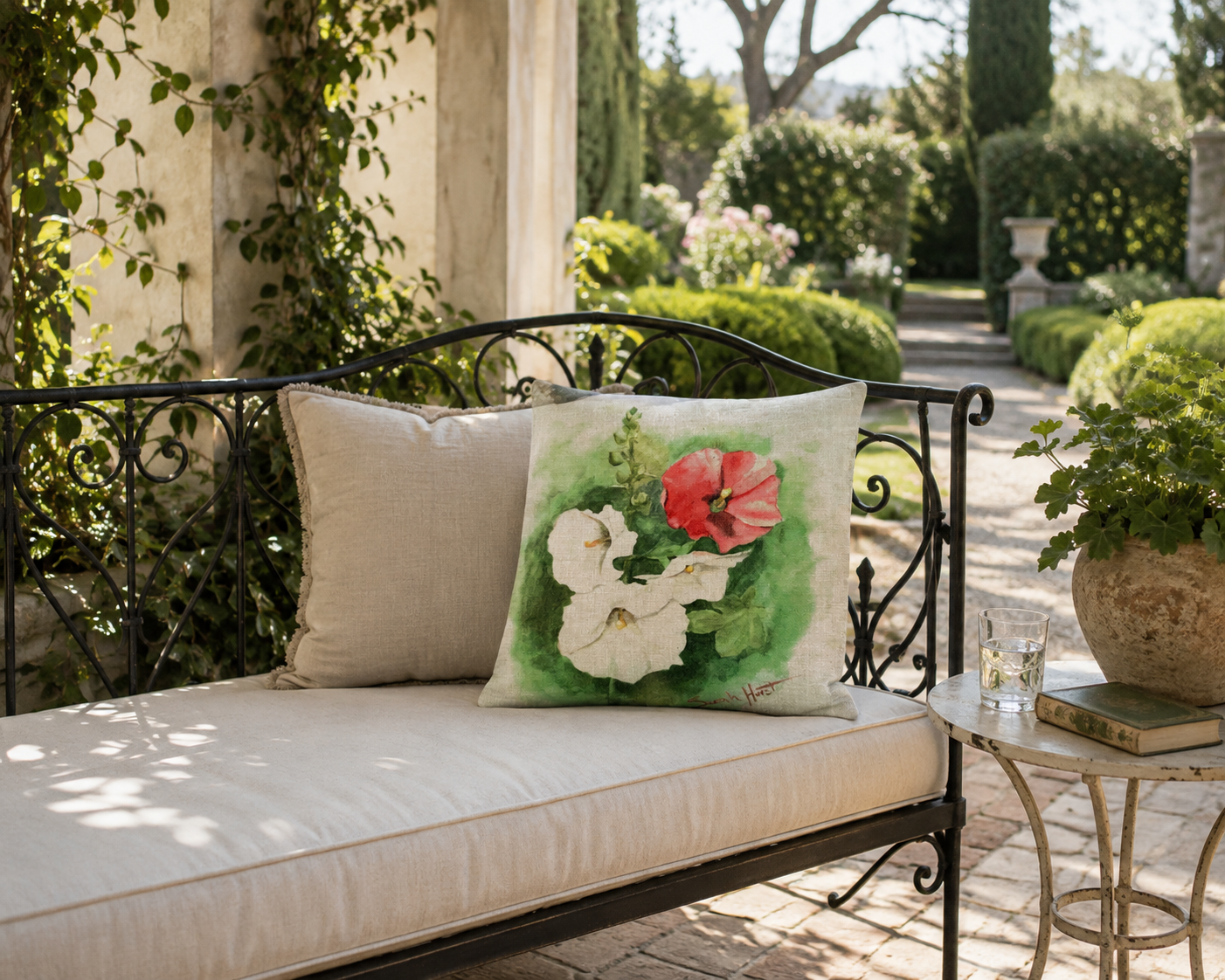 Hollyhock Throw Pillow  18"x18"