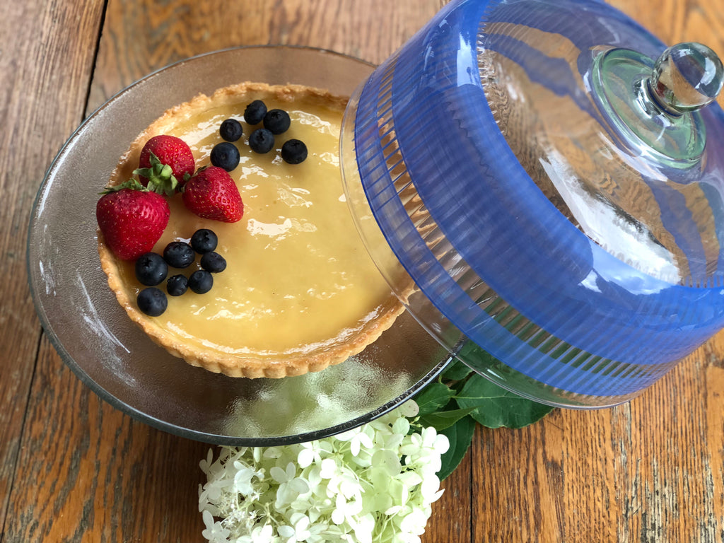 Cape Cod Cottage Stripe Blue Cake Dome and Stand