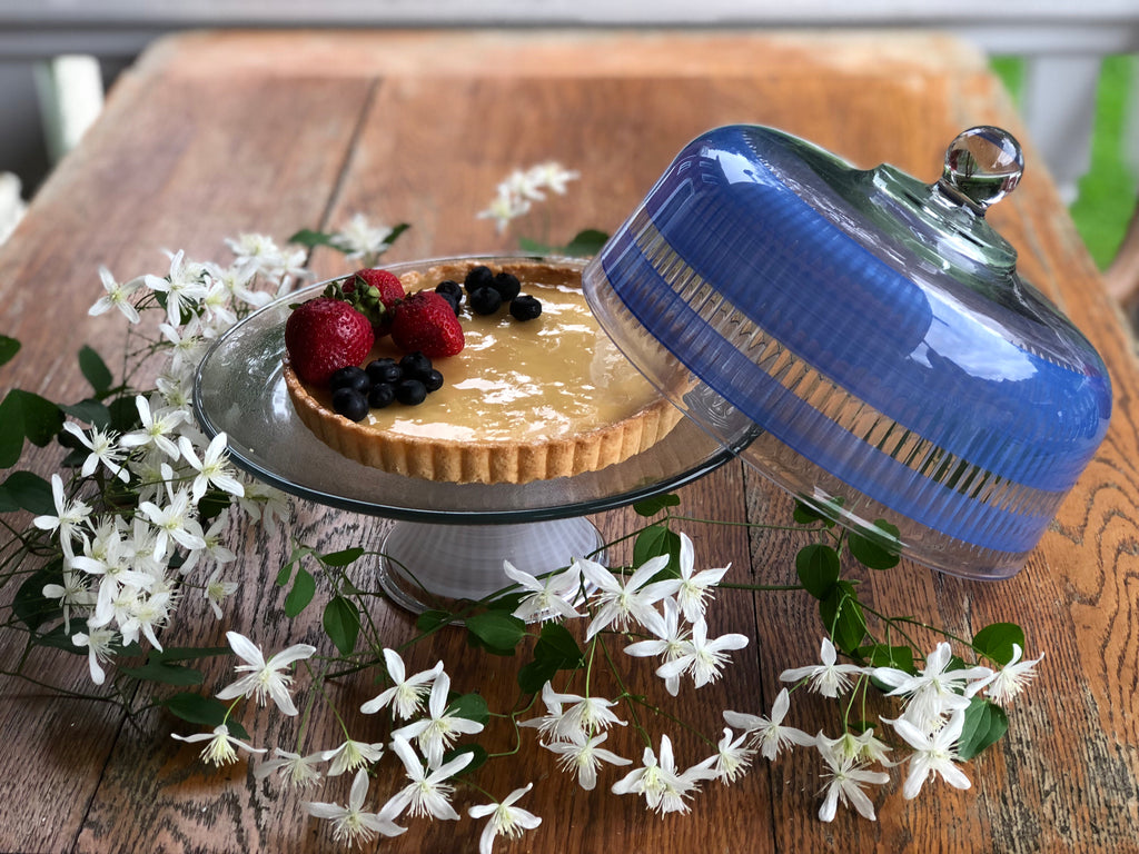 Cape Cod Cottage Stripe Blue Cake Dome and Stand