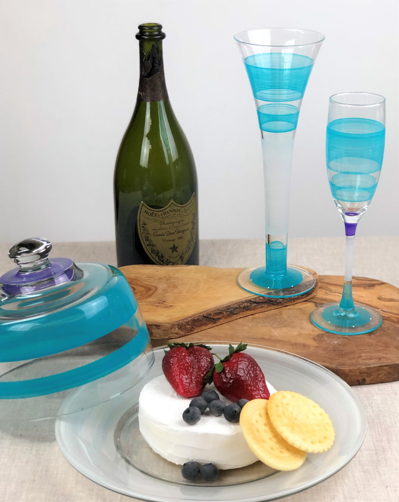 Cape Cod Cottage Stripe Turquoise Champagne   Set of 2