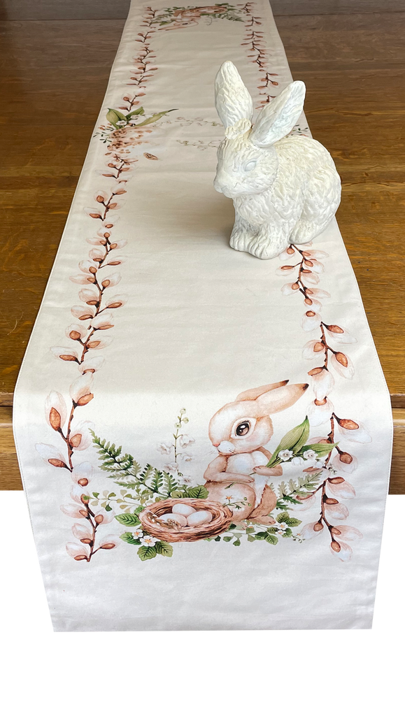 Bunny with Eggs Cloth Table Runner  13" x 72"