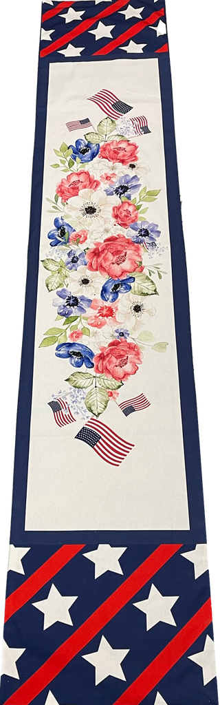 Patriotic Floral Cloth Table Runner  13" x 72"