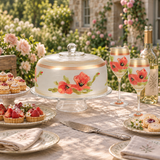 Oriental Poppy Floral Lg Cake Dome and Stand