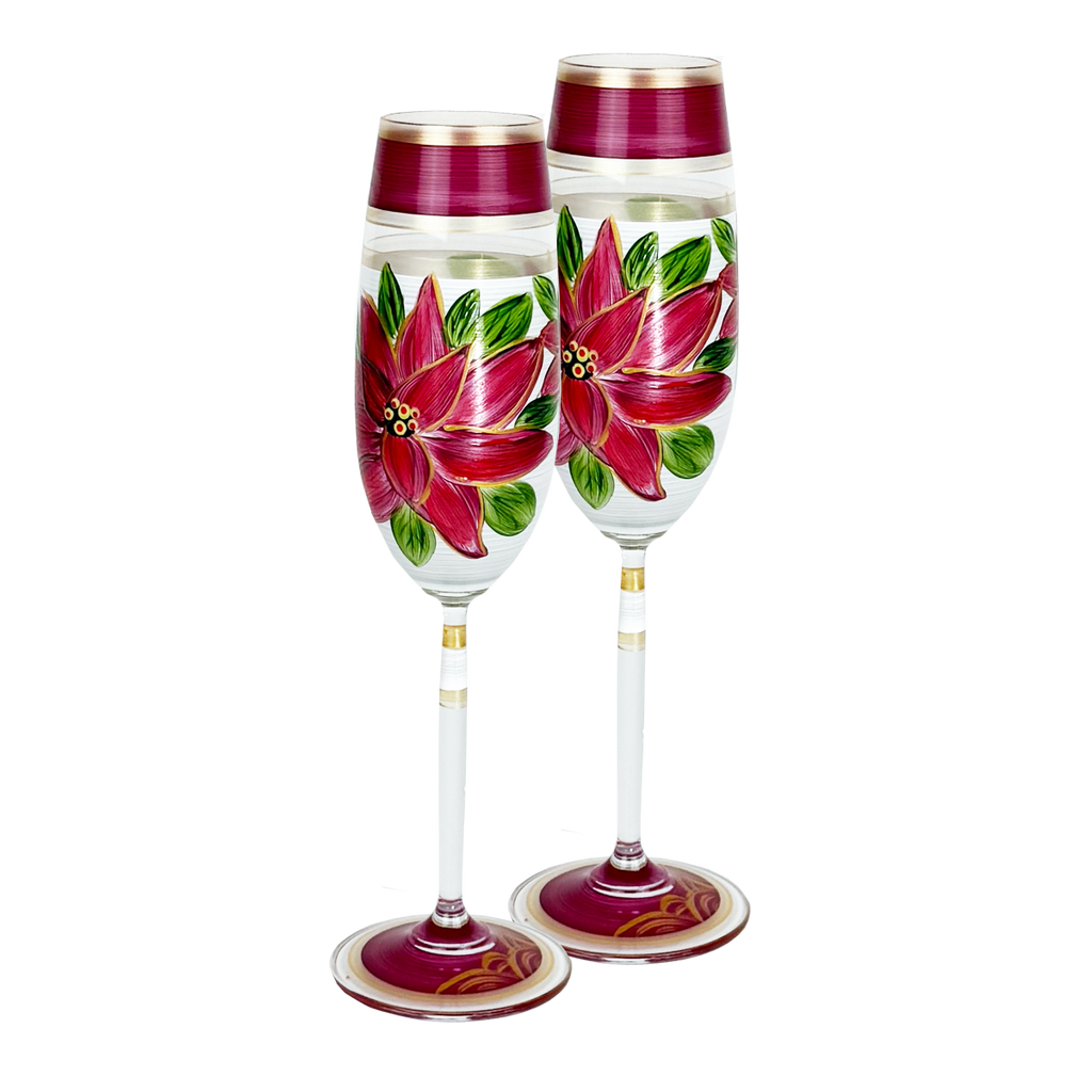 Poinsettia Holiday Champagne Set/2