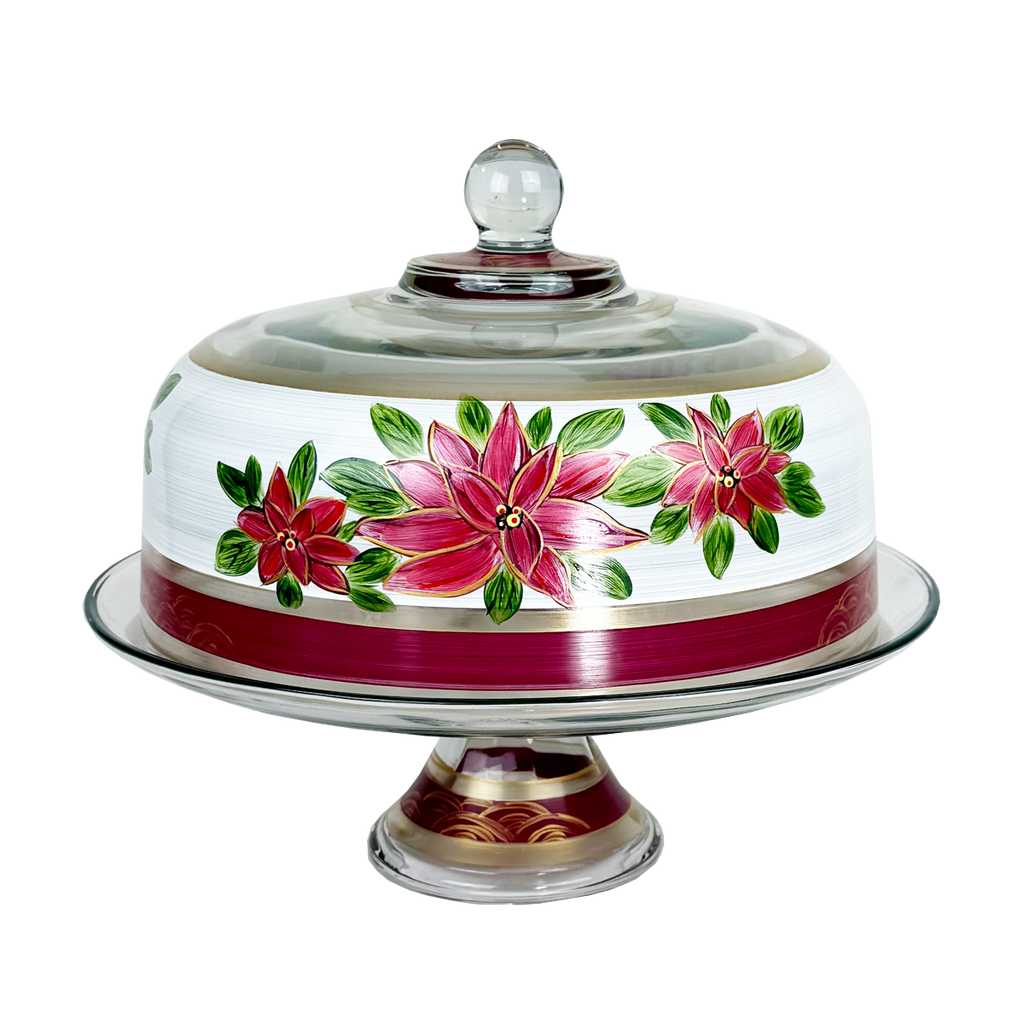 Poinsettia Holiday Cake Dome with Stand