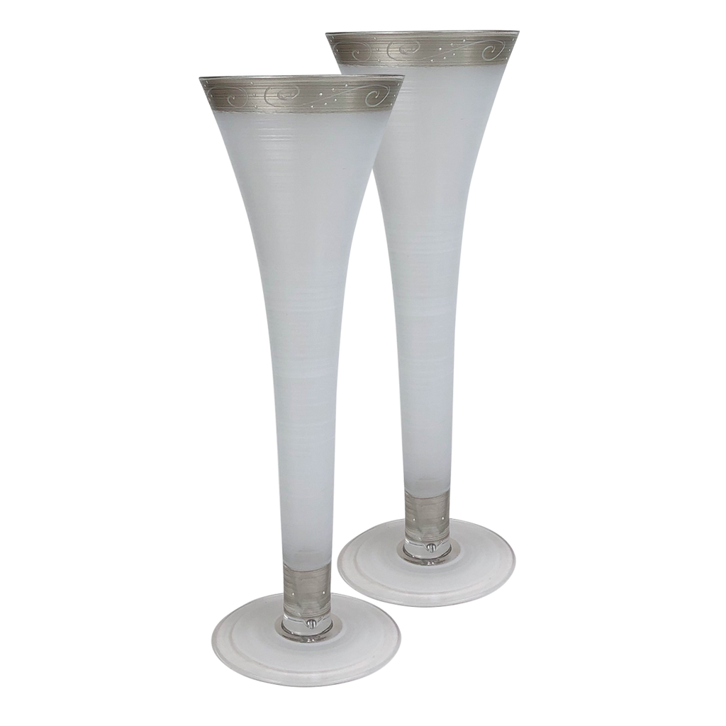 Heirloom White/Pewter Swirl Hollow Flute   Set of 2