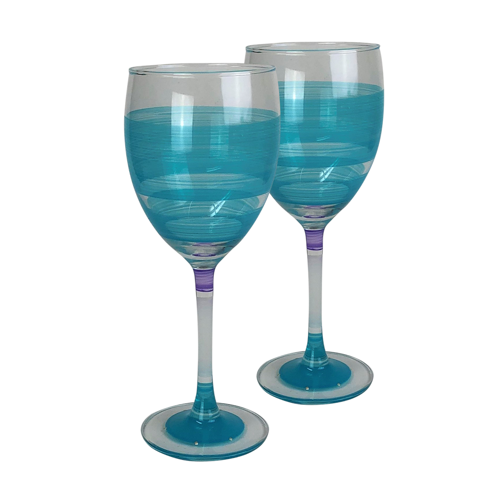 Cape Cod Cottage Stripe Turquoise Wine   Set of 2