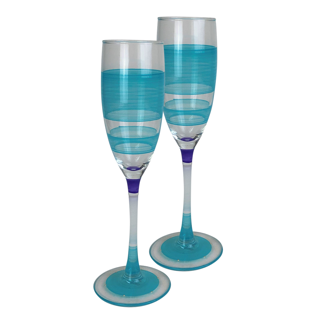 Cape Cod Cottage Stripe Turquoise Champagne   Set of 2