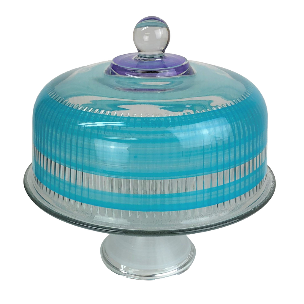 Cape Cod Cottage Stripe Turquoise Cake Dome and Stand