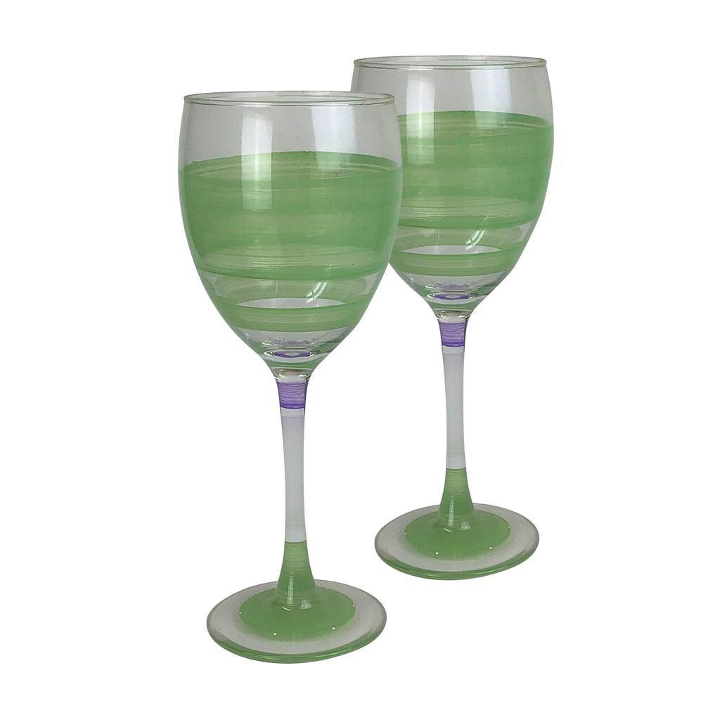 Cape Cod Cottage Stripe Green Wine   Set of 2