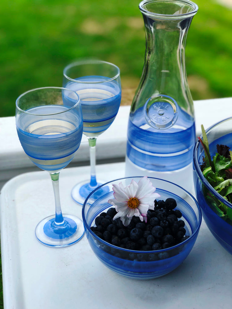 Cape Cod Cottage Stripe Blue Wine   Set of 2