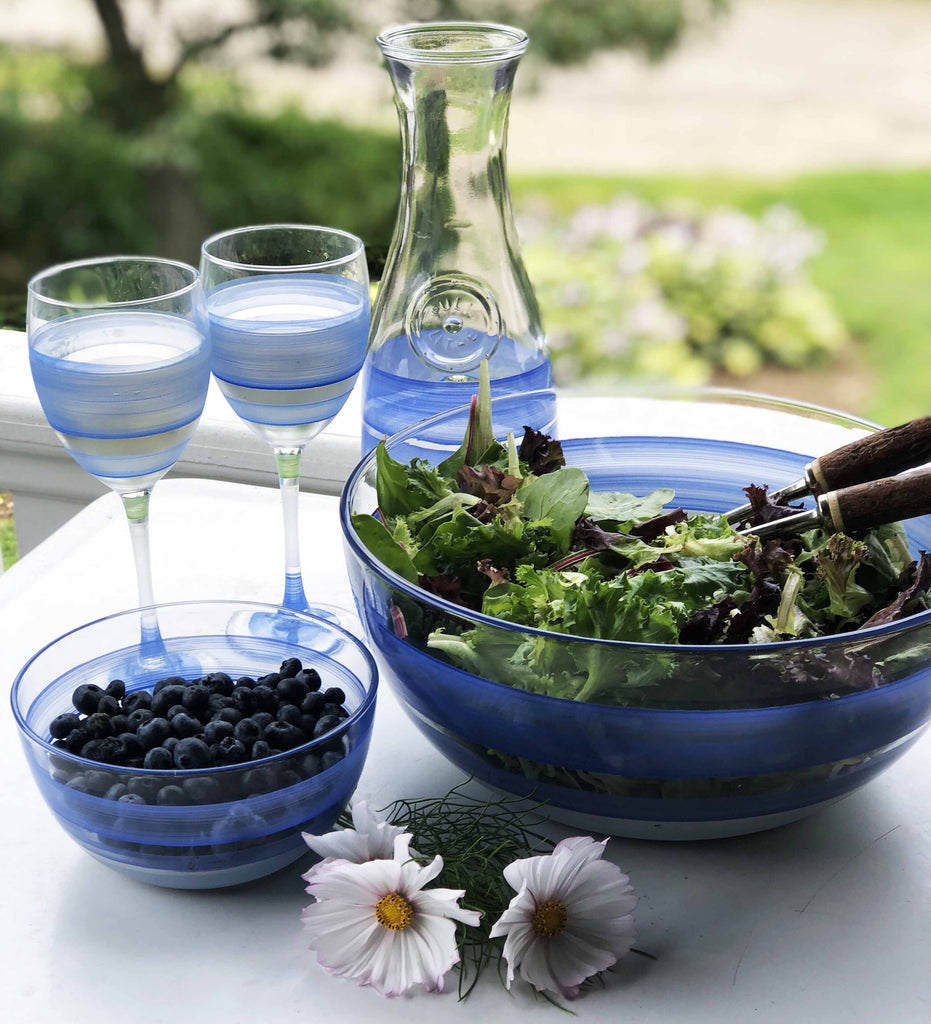 Cape Cod Cottage Stripe Blue Wine   Set of 2