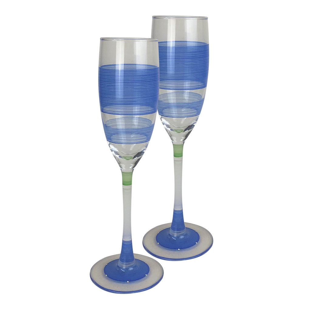 Cape Cod Cottage Stripe Blue Champagne   Set of 2