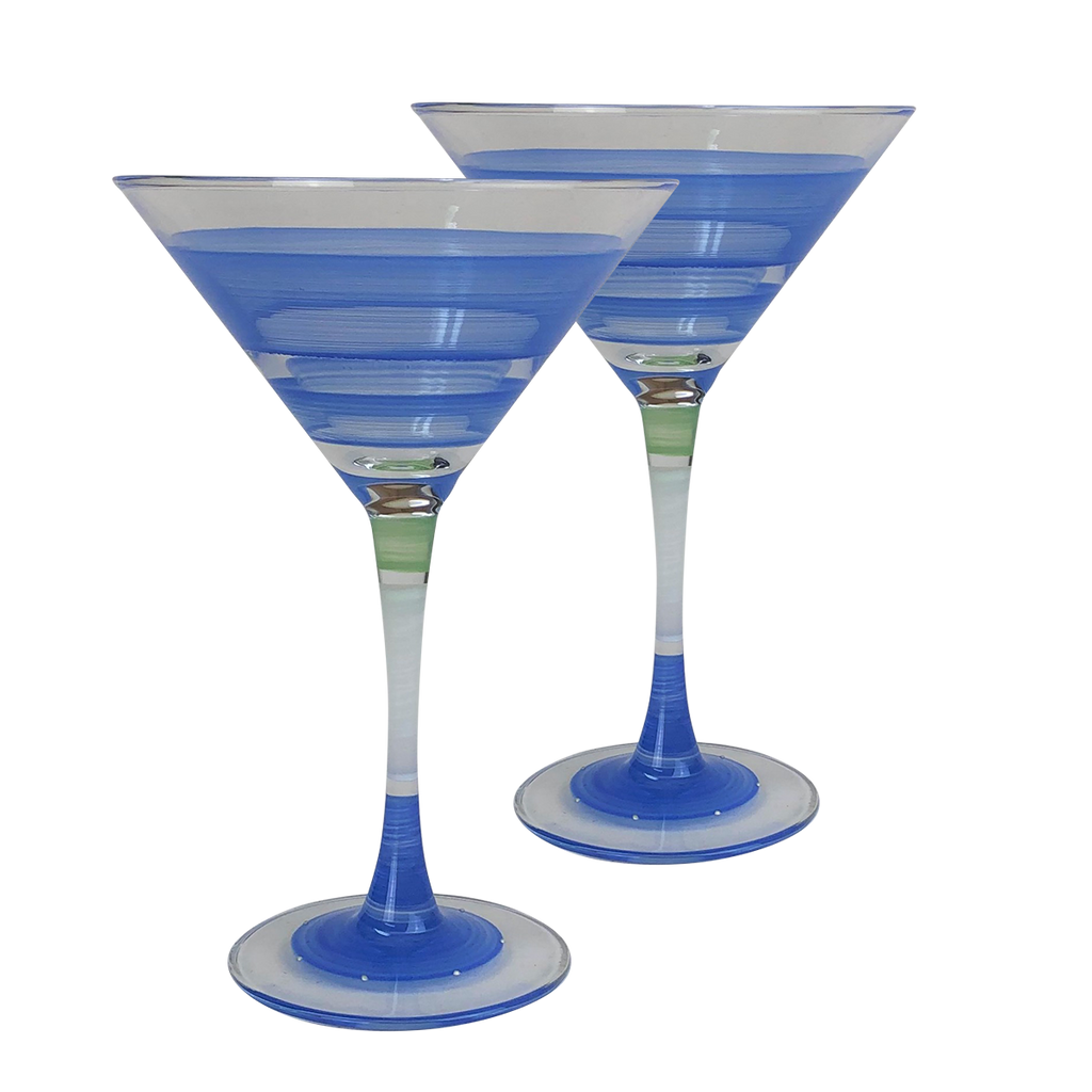 Cape Cod Cottage Stripe Blue Martini   Set of 2