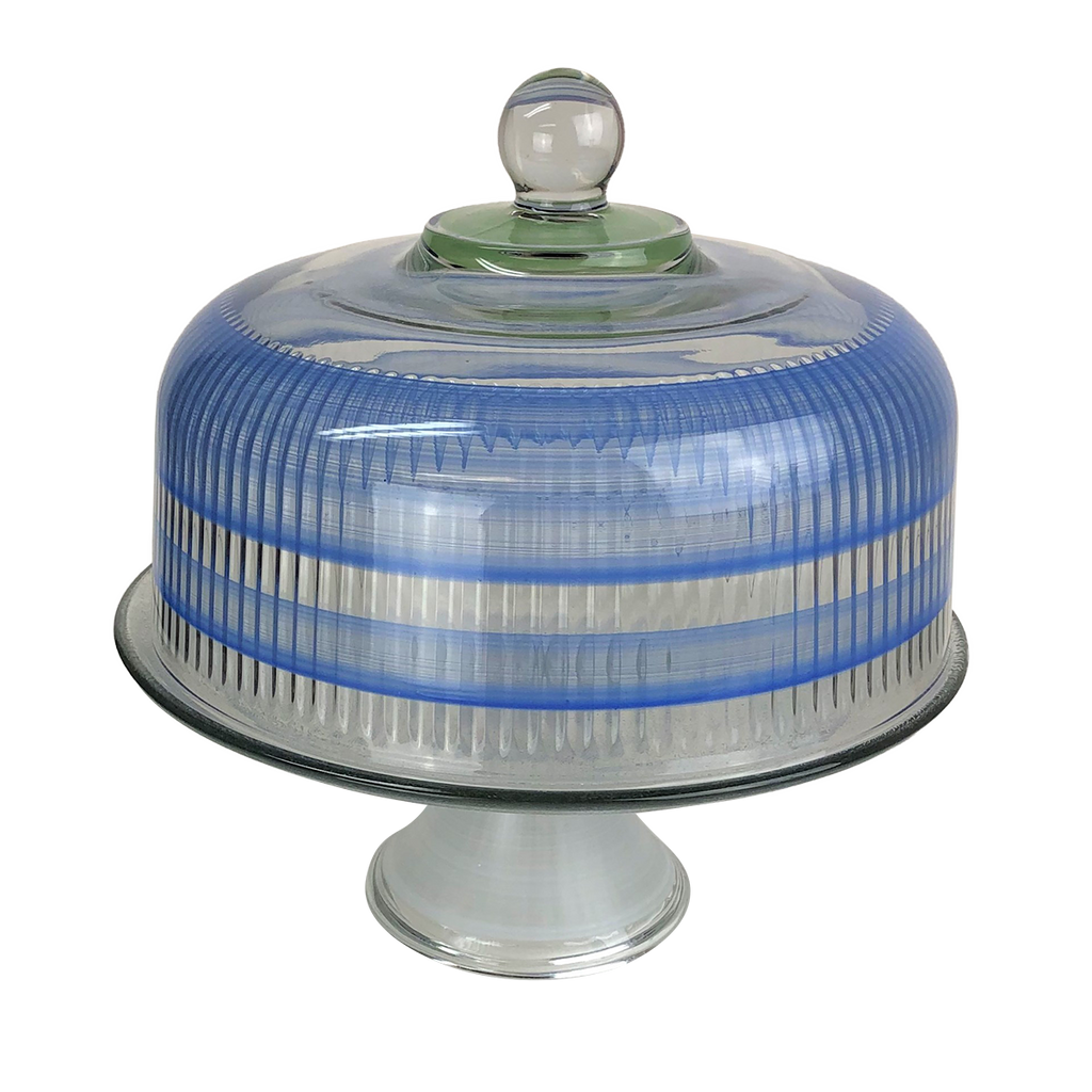 Cape Cod Cottage Stripe Blue Cake Dome and Stand