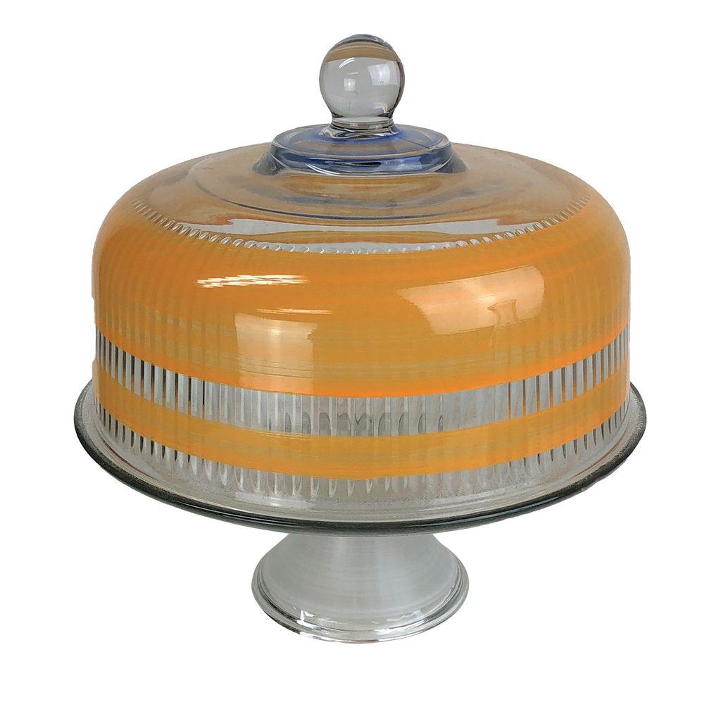 Cape Cod Cottage Stripe Orange Cake Dome and Stand
