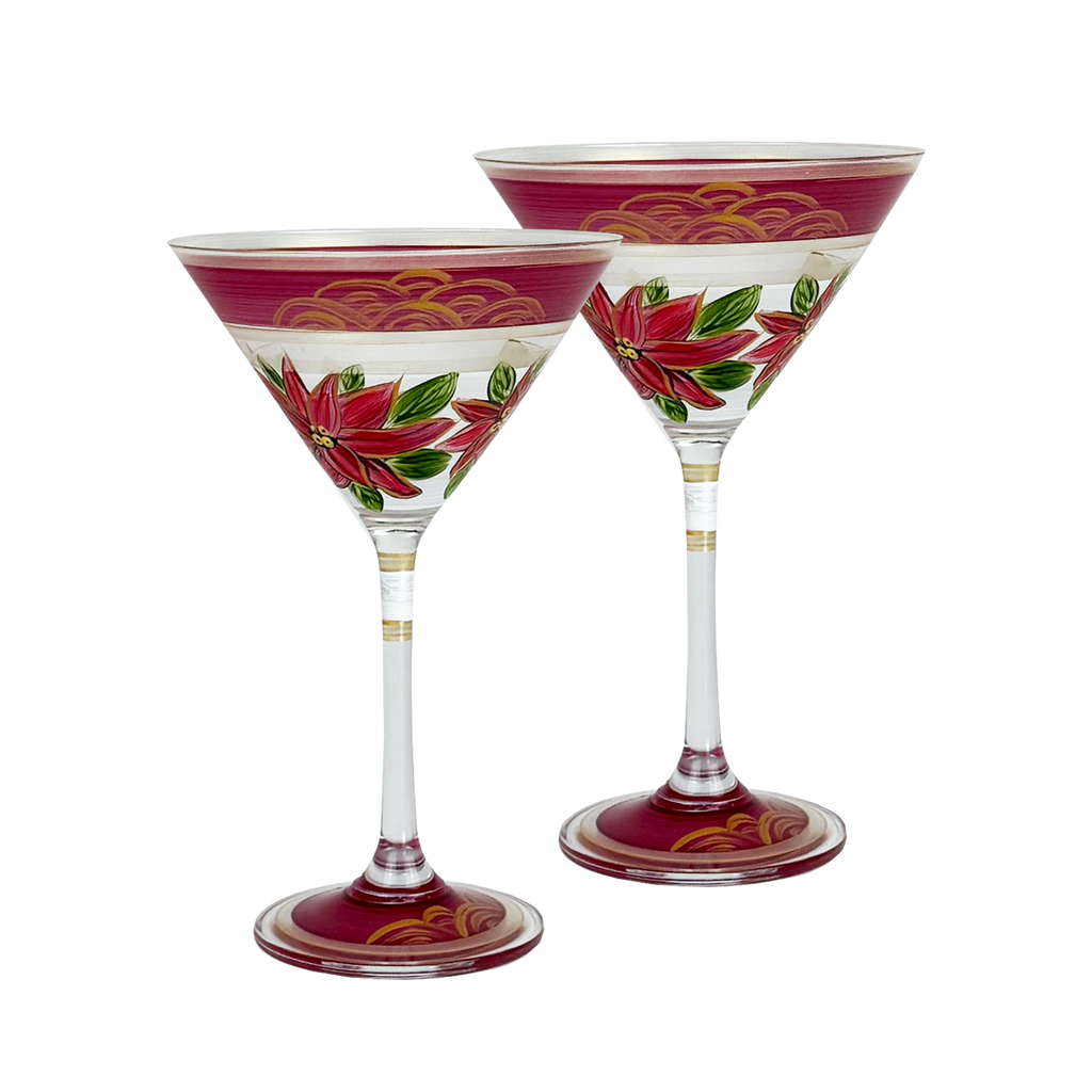 Poinsettia Holiday Martini Set/2