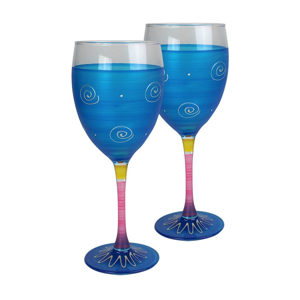Peruvian Splendor Turquoise Wine   Set of 2