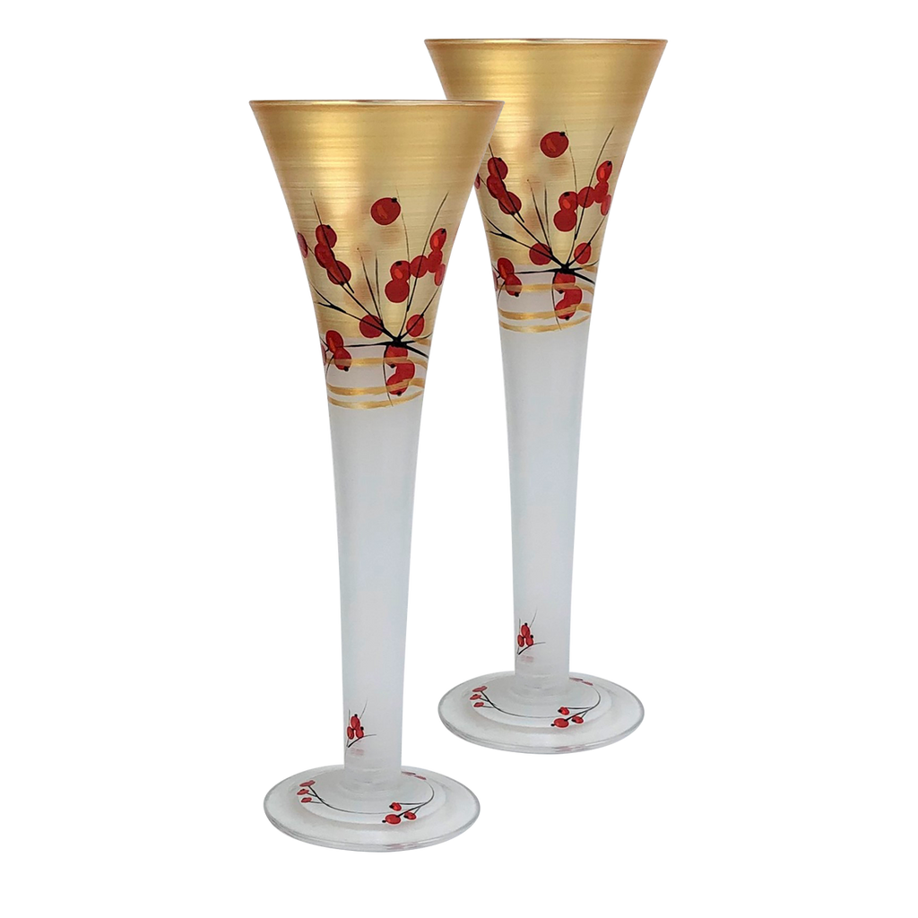 Winter Berries 'n Branches Hollow Flute   S/2