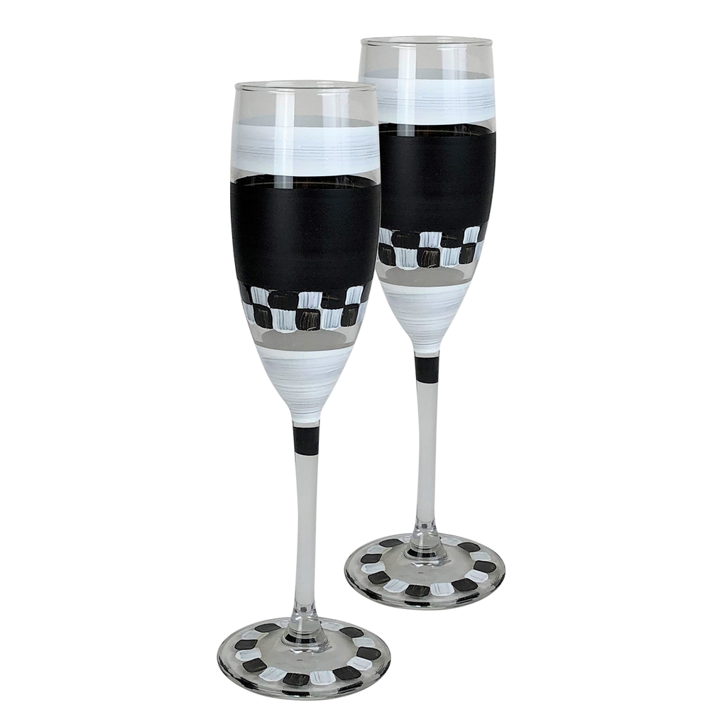 Black & White Checkered Champagne S/2