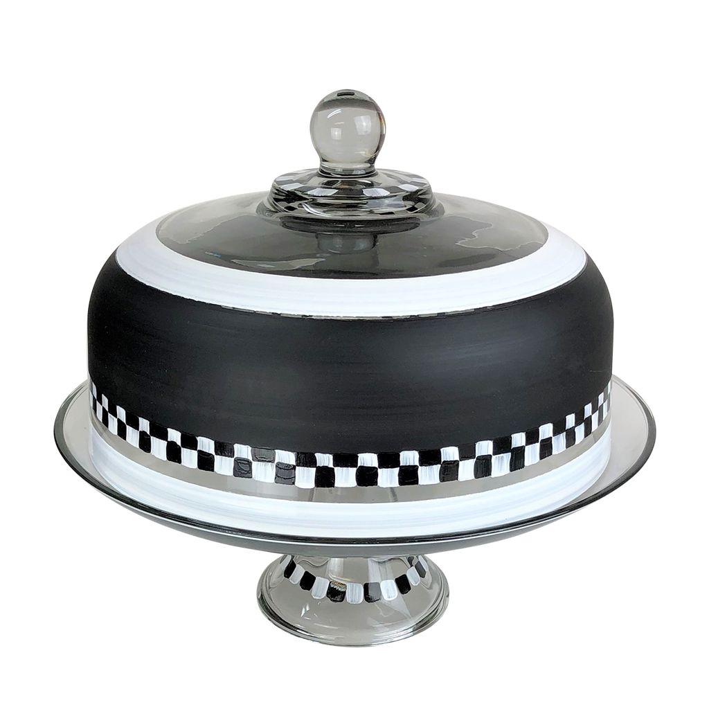 Black & White Cake Dome and Stand