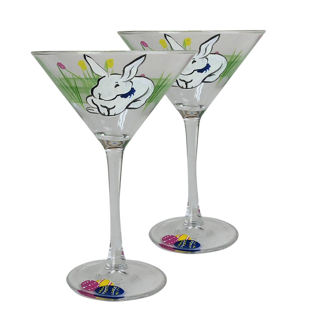 Springtime Bunny and Tulips Martini Glass S/2