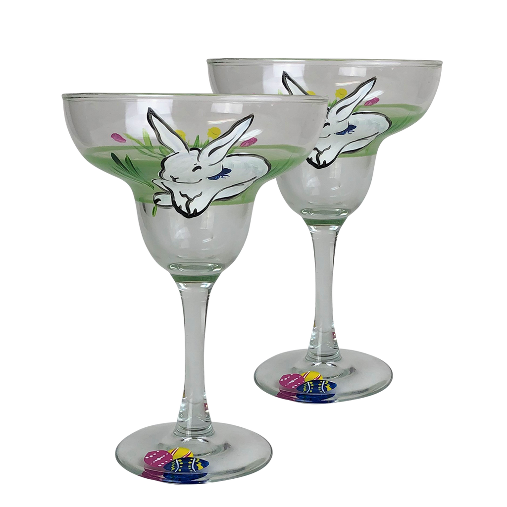Springtime Bunny and Tulips Margarita Glass S/2