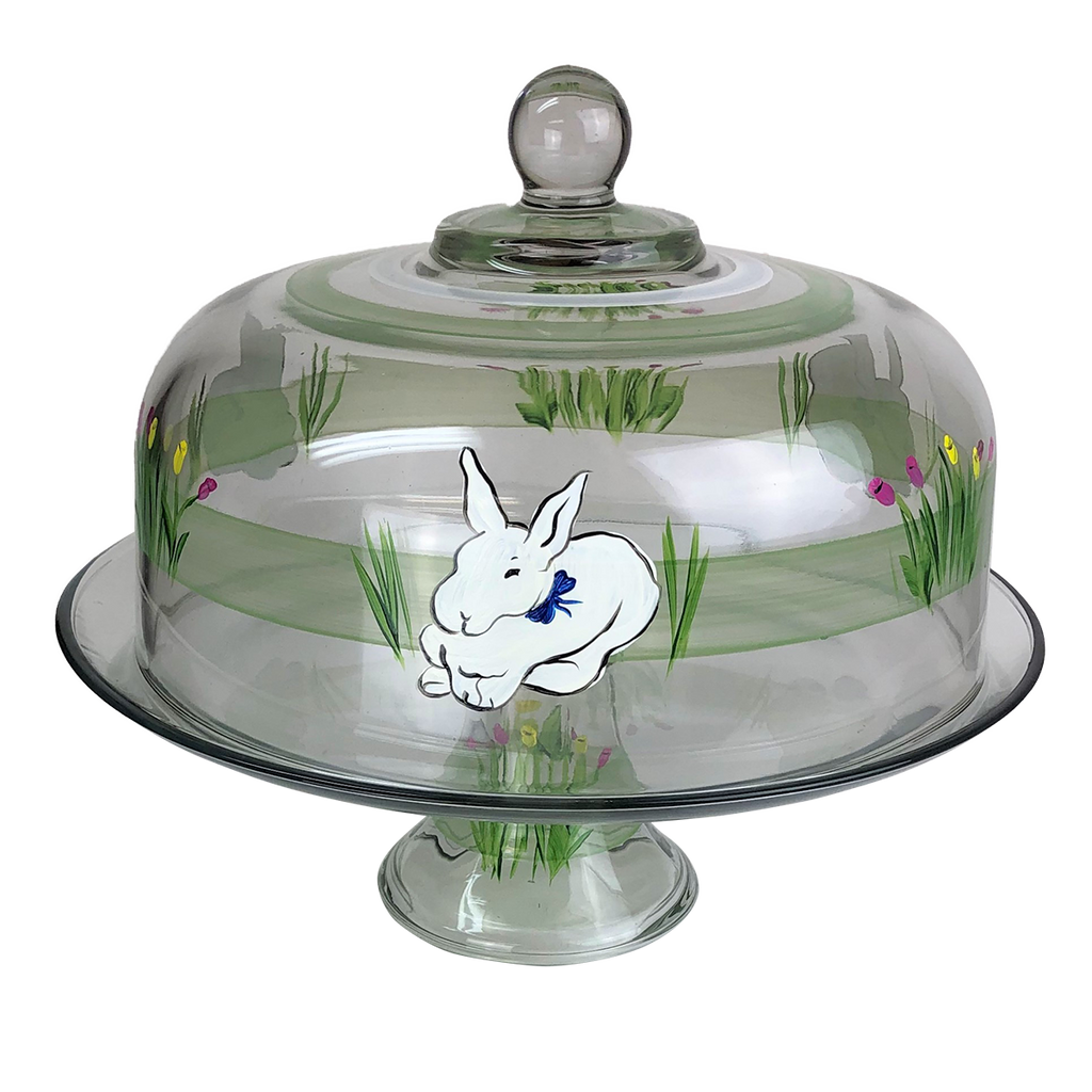 Springtime Bunny and Tulips Cake Dome and Stand