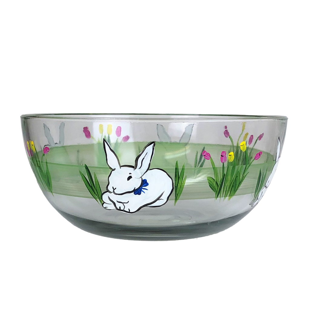 Springtime Bunny and Tulips 11" Bowl