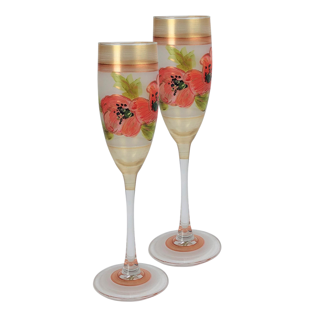 Oriental Poppy Floral Champagne   Set of 2