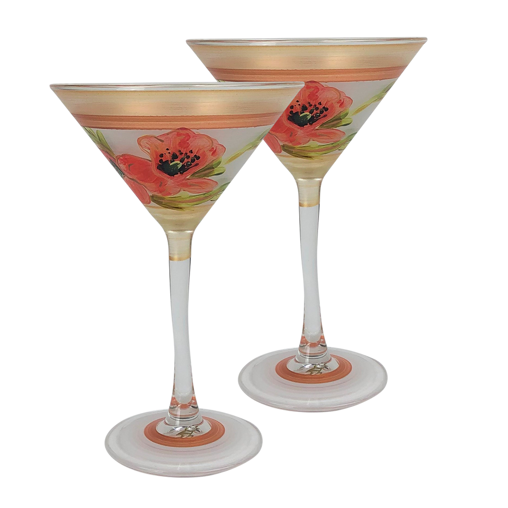 Oriental Poppy Floral Martini   Set of 2
