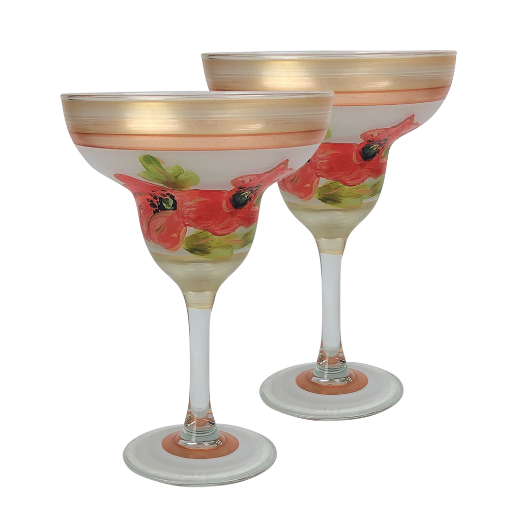 Oriental Poppy Floral Margarita   Set of 2