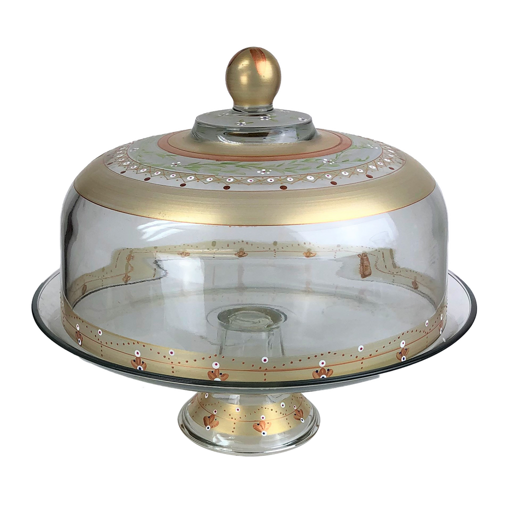 Moroccan Mosaic Gold Lg Cake Dome and Stand