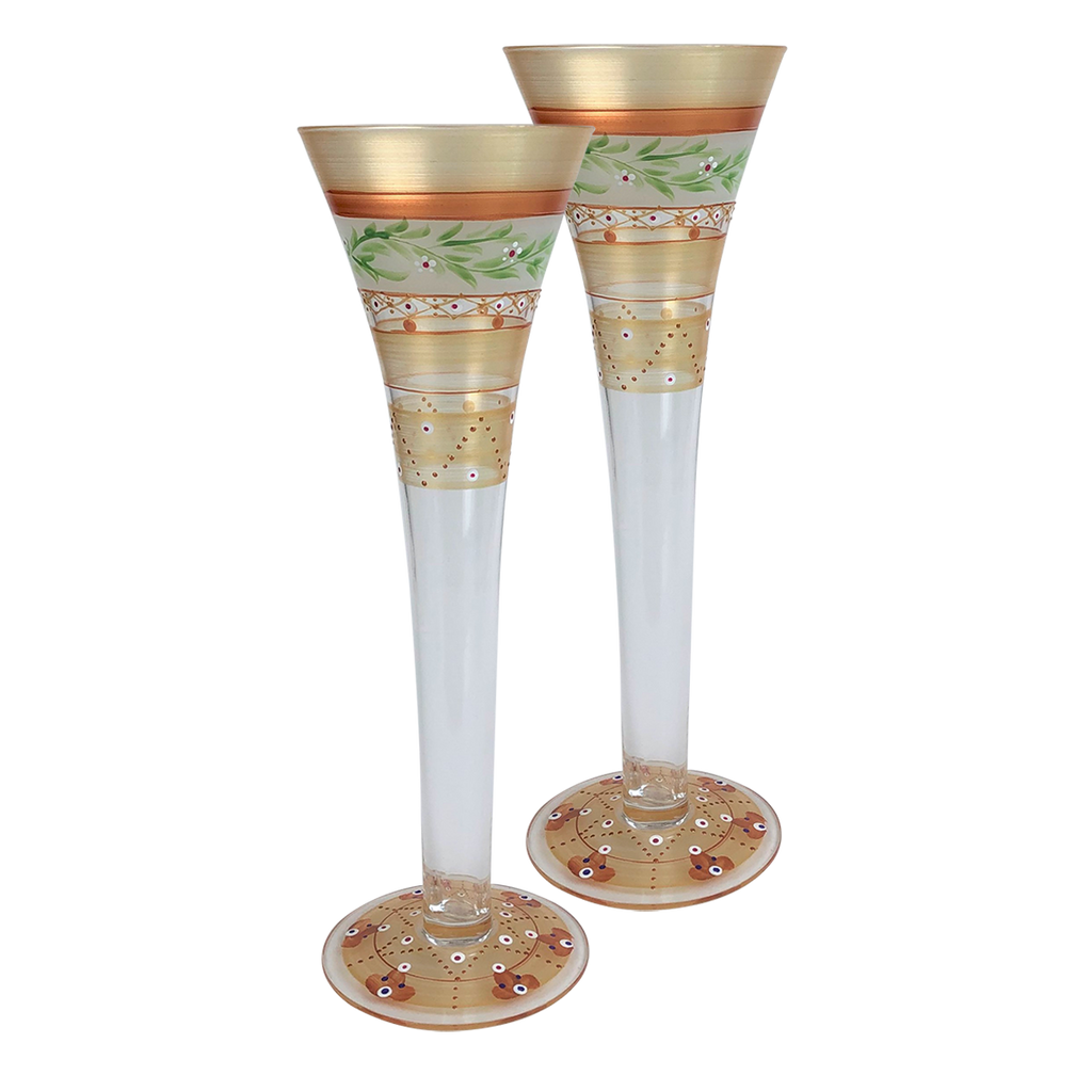 Moroccan Mosaic Gold Hollow Flutes   S/2