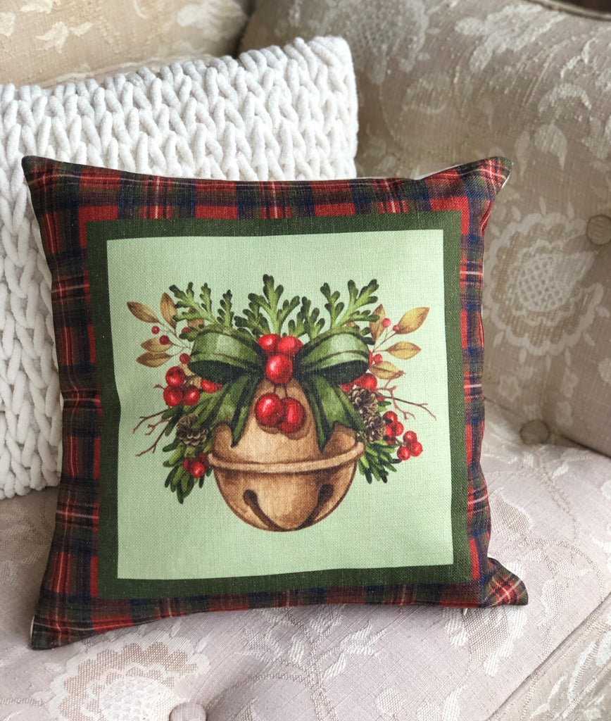 Christmas Bell Throw Pillow  18"x18" - Golden Hill Studio
