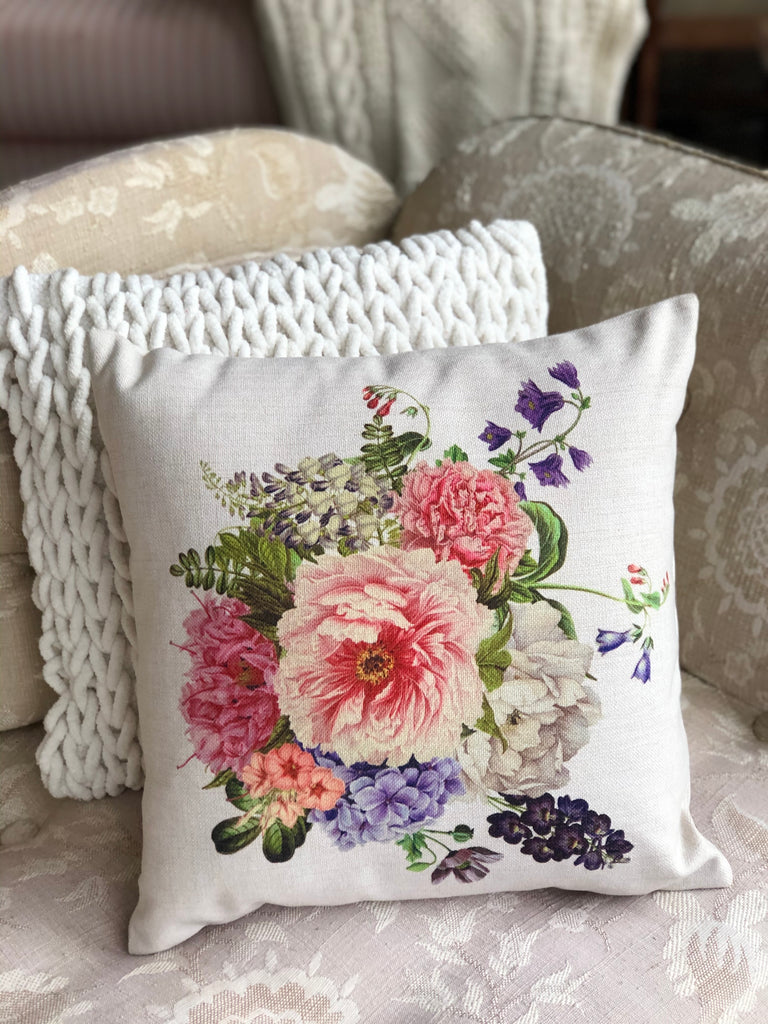 Floral Bouquet Throw Pillow  18"x18" - Golden Hill Studio