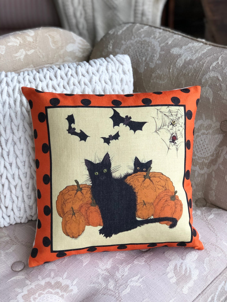 Halloween Kitty Throw Pillow  18"x18" - Golden Hill Studio
